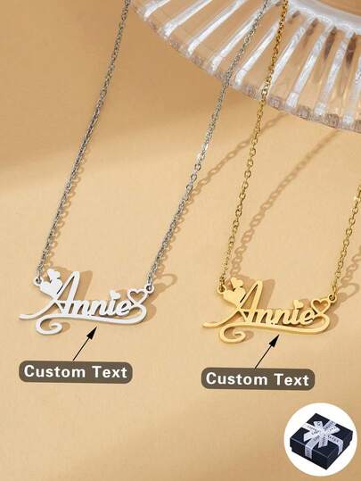 Custom Personalized Heart Shaped Font Name Necklace, Stainless Steel Letter Neck Chain - Perfect For Mother's Day, Valentine's Day, Birthday, Anniversary, Graduation, Christmas, As A High-End Gift For Your Loved Ones And Mom Stylish,Fall Fashion,Vintage,Old Money,Casual,Cuties,Contracted,Simple Custom