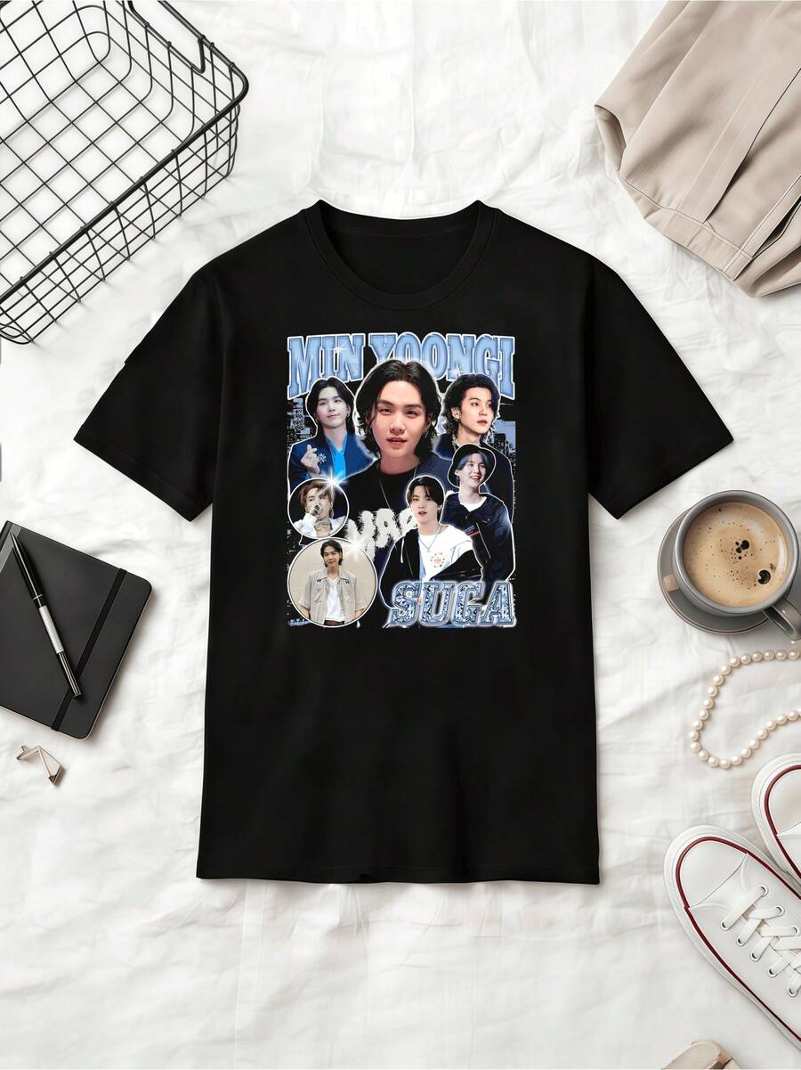 YOONGI K-Pop T-Shirt, Retro Boy Band Style, Vintage Graphic - Fanmode - Black - View 1
