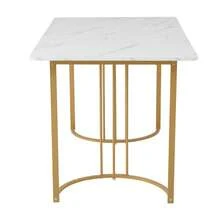 Dining Table 140 X 80 Cm (1 Piece), Modern Kitchen Table, Metal Frame, Rectangular Table With Modern Marble Pattern, Adjustable Feet, Ideal For Dining Room Or Living Room, White/Gold - Black - View 9