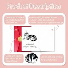 Cute Funny Cat Birthday Card For Friend Cat Lover, Get Excited, It's Your Birthday, Greeting Card With Red Envelope And Sticker - View 3