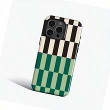 Fashionable 2-In-1 Phone Case, Shell - , Shock Resistant, Long Grid Green Cream Phone Case Bold Chessboard , Suitable For Protection Of 17, 16 Pro, Max, 16 Plus, 15 Pro, 14, 13, 12, 11 Series - A New Phone Case - Black - View 6