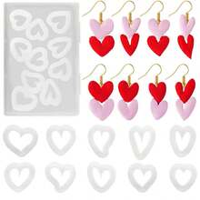 10件套盒装迷你心形情人节粘土耳环制作套装，包含软粘土模具和切割机，适用于珠宝制作、项链和耳环粘土工具 - 白色 - 查看 5