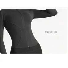 Women's Slim Fit Fitness Jacket With Zipper And Long Sleeves For Gym, Yoga, Running, And Workout. - 黑色 - 查看 2