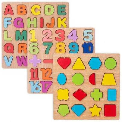 Kit 3 Quebra Cabeça Alfabeto Numeros e Formas Geometricas Infantil Educativo Brinquedo Pedagogico