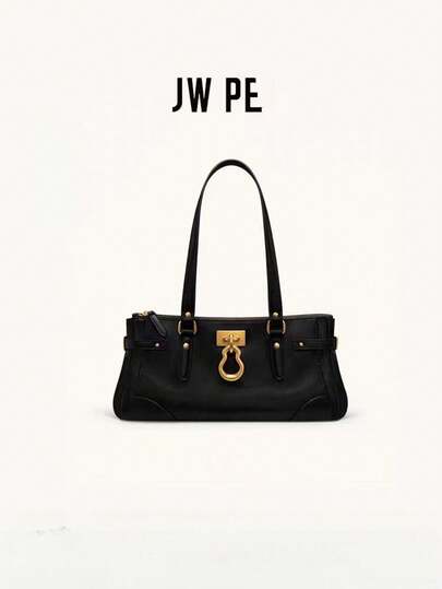 JW PE New Arrival Long Tote Bag, Vintage Vibe Large Capacity Handbag With Yve European And American Style Gourd Decor, Motorcycle Bag 2026 New Underarm Bag 8T12, Minimalist Versatile, Essential For Commute, Date, Outdoor, Travel