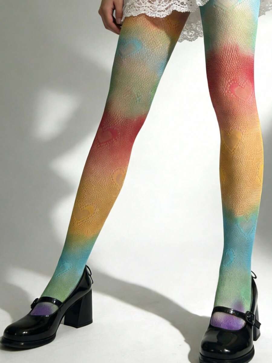 女士彩虹渔网袜，适合日常穿着 - 彩色 - 查看 1