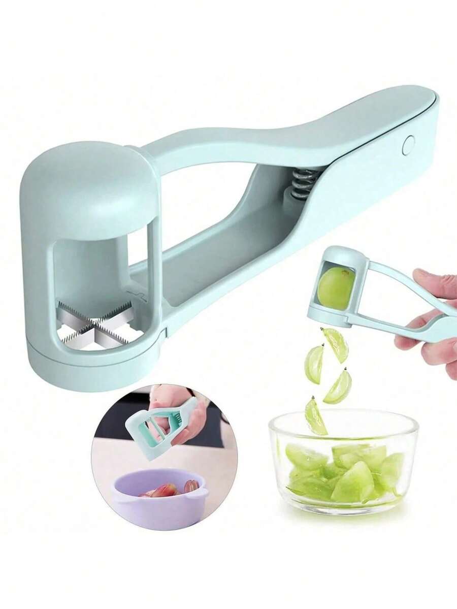 Manual Fruit Slicer, Creative Fruit Slicer, Innovative Kitchen Tool Grape Cutter, Pitter Slicer, Stainless Steel Fruit Cutting Divider, Fruit Slicer, Stainless Steel Blade, Creative Kitchen Tool, Handheld, Suitable For Grapes, Strawberries And Cherries Quick Slicing, No Power Needed, Fruit Slicer, Modern Kitchen Tool - Multicolor - View 1