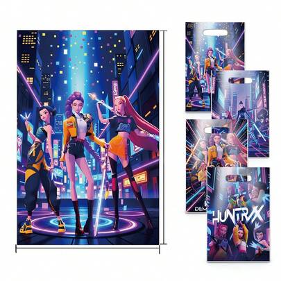 50个卡通动漫K-Pop驱魔猎人主题礼品袋，动漫人物图案动漫周边派对糖果袋，适用于生日派对、主题派对、礼品包装