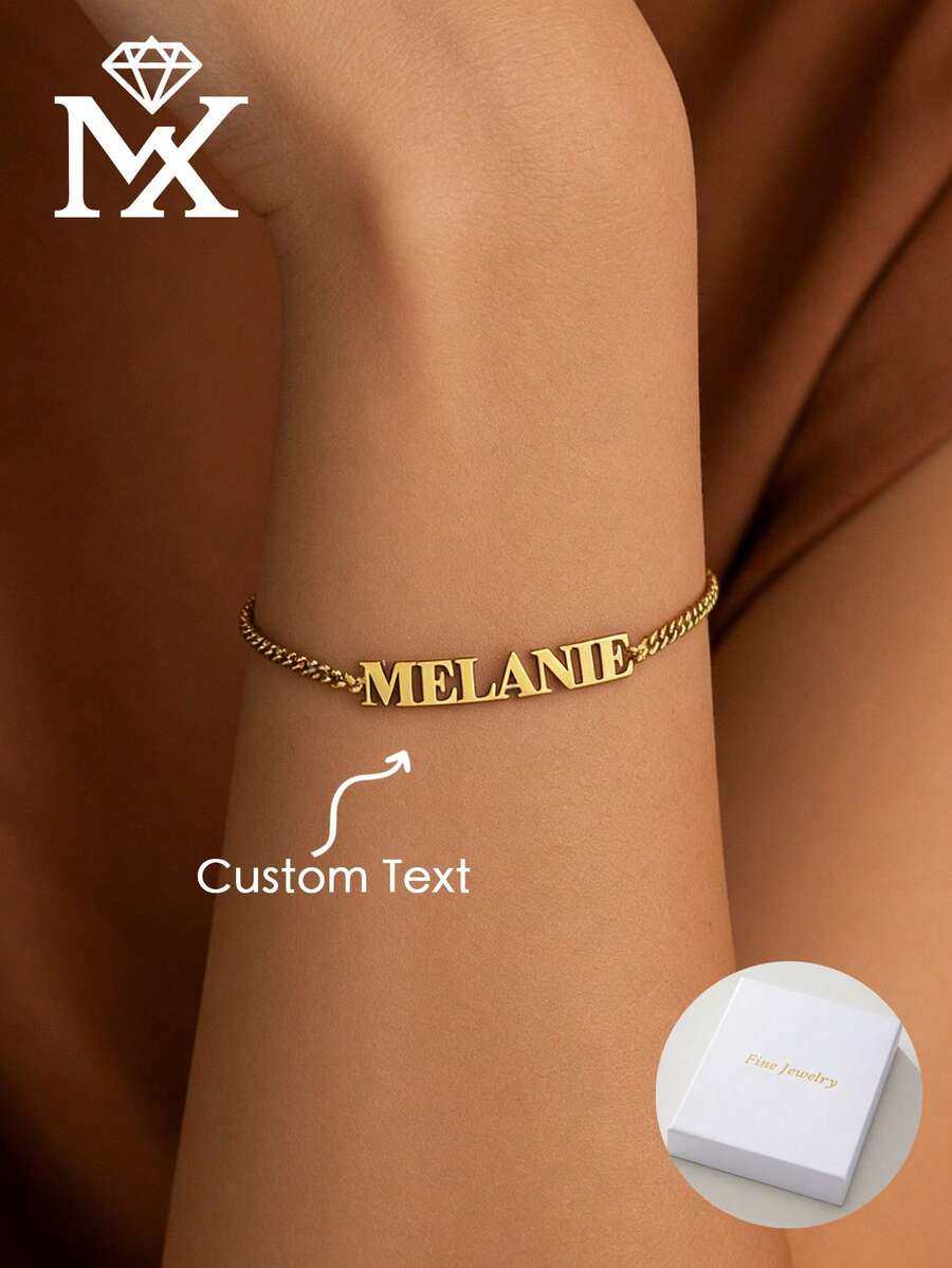 Custom Name Curb Chain Bracelet - Minimal Personalized Name Jewelry - Birthday Gift For Her - Multicolor - View 1