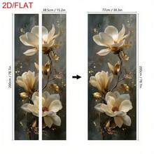 1/2 pièce Autocollant de porte, décoration de porte auto-adhésive et amovible, art floral de magnolia, ornement de feuille d'or, design floral élégant, autocollant mural, décoration de maison, salon, chambre à coucher, entrée, facile à appliquer et à décoller, plat 2D. - Style 1 - Voir 7