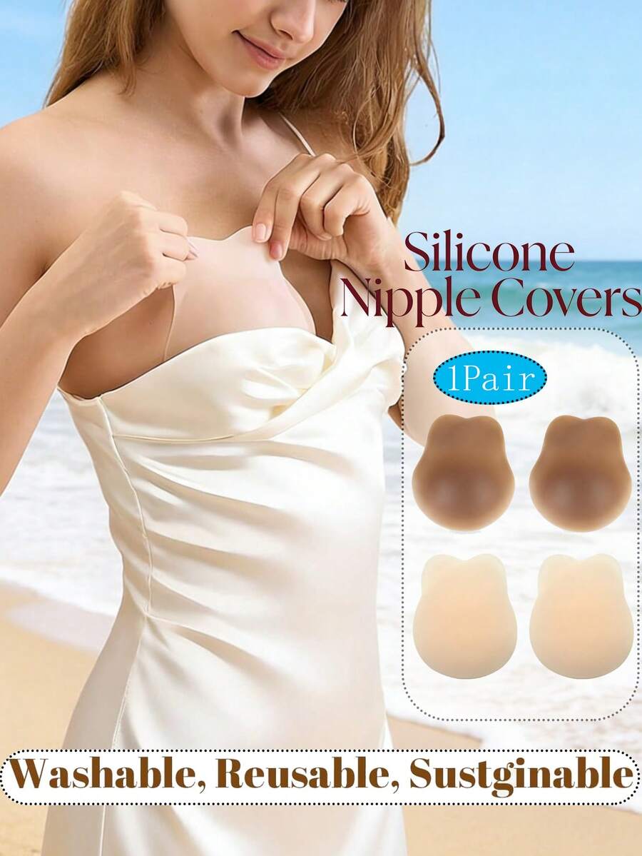Áo ngực vô hình dán silicon - Miếng che đầu nhũ hoa thân thiện với da, áo ngực không dây phù hợp cho đám cưới và trang phục hở lưng.