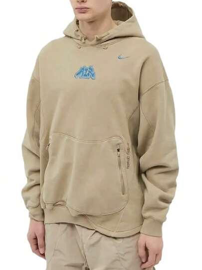  Nike x OFF-WHITE 聯名款 Nike x Off-White™聯名系列 字母Logo連帽長袖美式復古衛衣 亞版 男款 卡其色