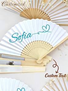 Customized Name/LOGO Colorful Wedding Fan, Unisex Party Fan, Comes With Tulle Bag, Concert Merchandise, Classic DIY Fan, High-Quality Customized Decoration, Personalized, Fashionable & Exquisite Customization, Unique Ideal Gift, Suitable For Weddings, Tea Parties, Bridesmaids, Wedding Parties, Applicable For Back To School, Teacher's Day, Halloween, Christmas - Multicolor - View 2