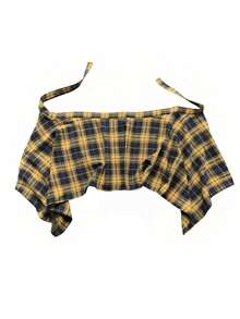 1pc Women's Dual-Tone Plaid Jumpsuit, Fashion Versatile Denim Pants With Waist Cincher, Drawstring Waistband, Suitable For Daily Wear - A - View 7