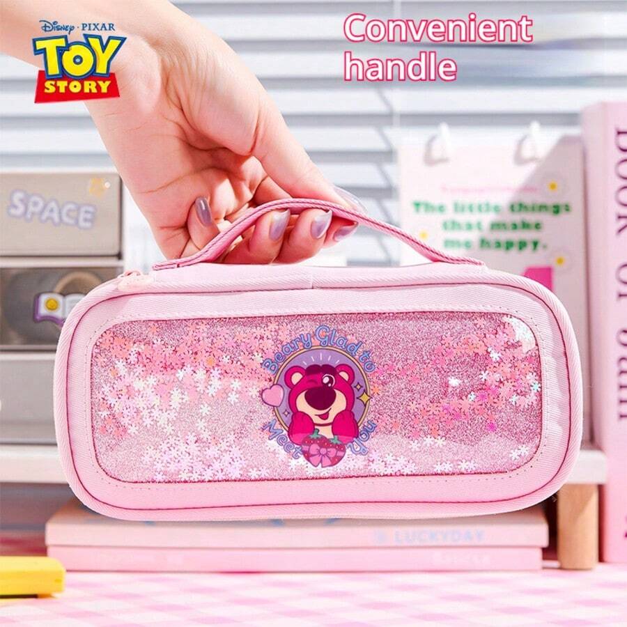 Disney Large Capacity Pencil Case, Zippered Stationery Box, Middle School Handheld Pencil Case, Multi-Functional Stationery Bag, Gift, Student Supplies, Storage Essential, Back To School Season - Single Piece - View 1