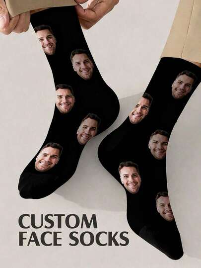 1 Pair Customizable Unisex Face Pattern Socks, Add Your Own Image Design Your Own Socks, Couple Style Socks, Suitable For Family, Daily Wear, Party, School. It's The Best Birthday Gift For Friends, Family, Wife, Husband, Daughter, Son.