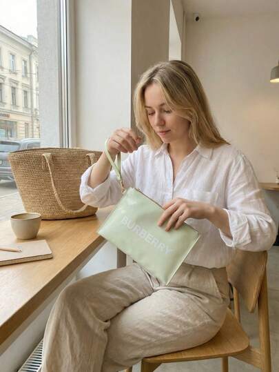 Burberry 1PC Fresh Color Nylon Waterproof Cosmetic Bag, Portable Handheld Makeup Pouch, Lightweight Durable Storage Organizer For Travel & Daily Use, Minimalist Style, Makeup Bag