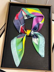 1件装女士优雅/复古时尚印花轻薄仿丝围巾/缎面方巾，可作头巾、颈巾、披肩。 - 綠色 - 查看 1