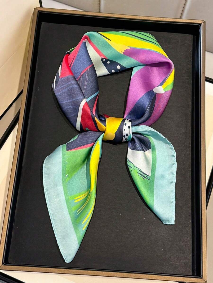 1件装女士优雅/复古时尚印花轻薄仿丝围巾/缎面方巾，可作头巾、颈巾、披肩。 - 綠色 - 查看 1