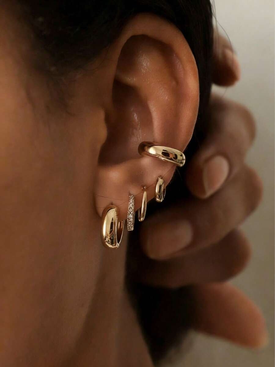 10 件简约金属几何铜方晶锆石环状耳环，女士节日、约会、礼物、休闲、派对、婚礼配饰