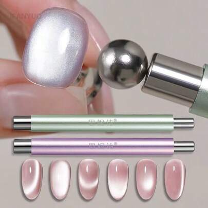 2 chiếc đũa phép hai đầu cải tiến dùng trong nghệ thuật vẽ móng, có nam châm, hạt thủy tinh phát sáng rộng, thích hợp tạo hiệu ứng mắt mèo, dụng cụ tạo hiệu ứng bụi tiên, dụng cụ làm móng, phụ kiện vẽ móng nghệ thuật.