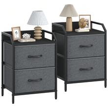 Set Of 2 Bedside Table, Large Capacity Side Table,Bedside Cabinet With 2 Fabric Storage Drawers,Sofa Side Table End Tables Nightstand For Bedroom,Living Room - Dark Grey - View 5