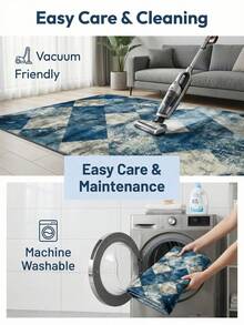 Covor cu aspect de cașmir artificial (aprox. 1000 g/m²) - Suprafață cu fir mediu, cu scame reduse, cu model geometric în formă de romb, în nuanțe de albastru cobalt, gri ardezie și alb-gălbui, pe bază în nuanțe de beton | Material ușor de curățat, rezistent la pete, pentru living / dormitor / birou de acasă sau spațiu industrial modern | Se potrivește stilurilor de decor minimaliste, urbane, de tip loft și contemporan | Alegerea ideală pentru o casă nouă, cadouri sau pentru a adăuga o dimensiune texturată casei tale - A - Vizualizare 10