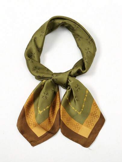 1pc Cherry Blossom, Leaf & Polka Dot Printed 70cm Small Square Scarf, Versatile Necktie/Headband