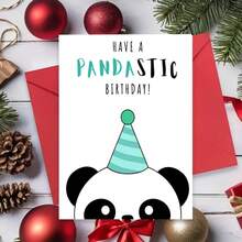熊猫主题生日贺卡，含信封和生日礼物 - 多色 - 查看 6