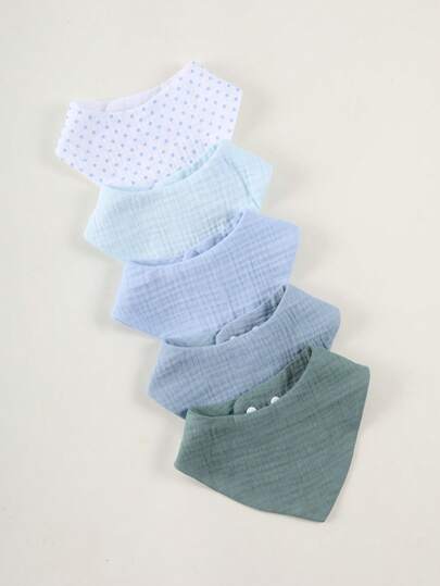 5pcs/Set Muslim Cotton Baby Bibs, Soft Absorbent Pure Cotton Breathable Triangle Burp Cloths