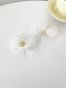 2件装 2023新款网状蝴蝶结刘海夹 - 白色 - 查看 3