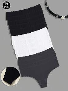 Conjunto de 14 calcinhas fio dental sem costura com acabamento em concha para mulheres. - Multicolorido - Ver 6