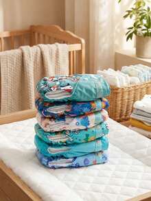 ALVABABY 4/6pcs Reusable & Washable Baby Cloth Diapers, Multiple Colors & Patterns Available, Skin-Friendly, Leak-Proof, Breathable, Suitable For Baby Boys & Girls - Multicolor - View 4
