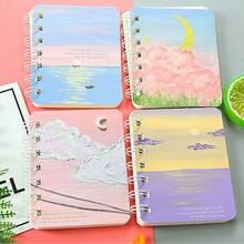3/5/10本卡通线圈笔记本，卡通天气、宇宙、海底世界、花卉、季节主题口袋便签本，卡通笔记本，日记本，办公便签，学生日记本，返校礼物 - 彩色 - 查看 6