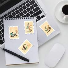 36pcs Vintage American Women Illustration Art Sticker Pack | Dynamic Retro Life Scene Design Vinyl Stickers | Suitable For Laptops, Decoration And Gifts | Perfect For Art Lovers And Atmosphere Enthusiasts - Rectangle - View 4