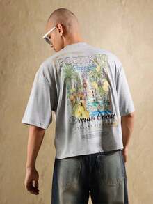 SUMWON Summer Club Positano Amalfi Italian Inspired Graphic Tee Vacation Resort Beach Travel Casual Oversized Cotton-Shirt Summer Holiday Leisure WearMinimalist Style  Sweatshirt - 淺灰色 - 查看 12