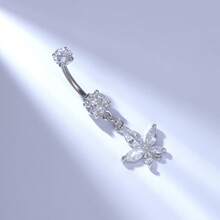 1pc G23 Titanium Bar Tassel Navel Ring For Women - Silver - View 1