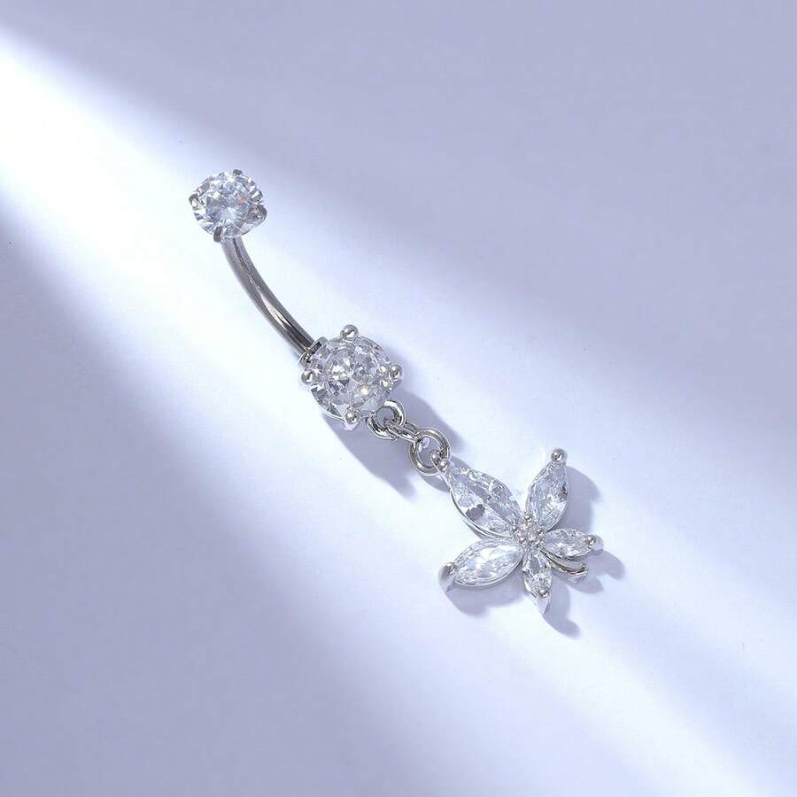 1pc G23 Titanium Bar Tassel Navel Ring For Women - Silver - View 1