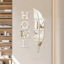 10片装3D镜面墙贴，优雅羽毛和“HOME”字母图案，可移除现代设计镜面墙贴，适用于卧室、客厅、办公室家居装饰、墙面装饰、春季装饰，为您的家增添活力，带框装饰贴纸，房间装饰，墙镜装饰，浴室装饰，客厅装饰 - 彩色 - 查看 1