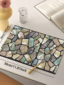 1pc Silica Gel Kitchen Mat, Asymmetrical Beige, Gray, Mint Green Pebble Pattern Design, Natural Rustic Style, Surface Fabric, Middle Sponge Absorbent, Bottom Rubber Non-Slip, Easy To Clean Kitchen Rug - Multicolor - View 18