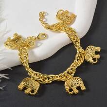 Golden Elephant Bracelet - Bohemian Cuban Chain For Girls Women Daily Wear, Exquisite Birthday Gift - Gold - View 3