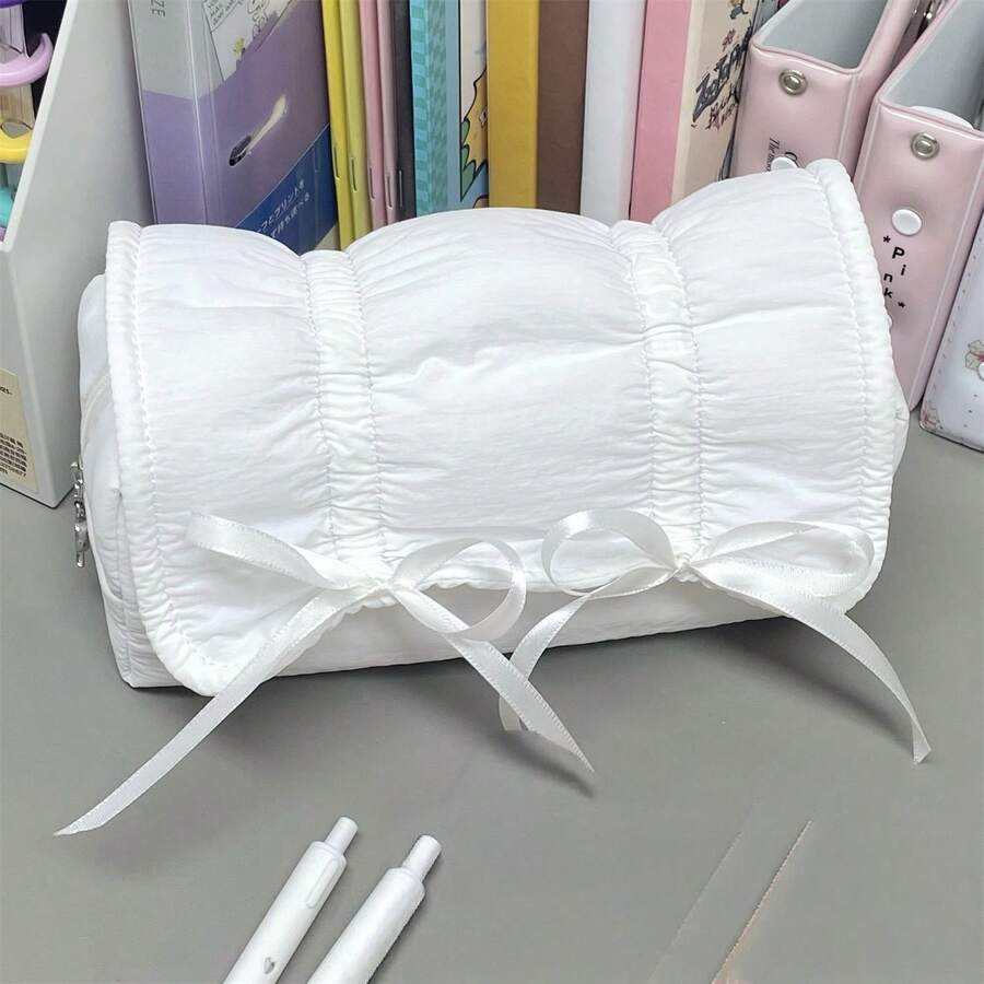 Ballerina Style Powder Blue Bow Drawstring Pencil Case, High-Quality Large Capacity Stationery Storage Bag For Students - Bow Pencil Case - View 1