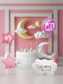 4pcs/1set - Globo de Nube y Luna para Niña, Juego de Globos de Revelación de Género de Papel de Aluminio, Globo de Nube y Luna con Globo de Estrella, Globo, Adecuado para Decoración de Fiesta de Revelación de Género, Decoración de Ambiente de Fiesta de Baby Shower para Niña, Fiesta de Cumpleaños, Accesorios para Eventos de Fiesta, Decoración de Habitación Interior y Exterior - Multicolor - Ver 4