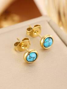 4件套不锈钢闪亮波西米亚风项链、手链、耳环套装，日常佩戴 - 薄荷藍 - 查看 8