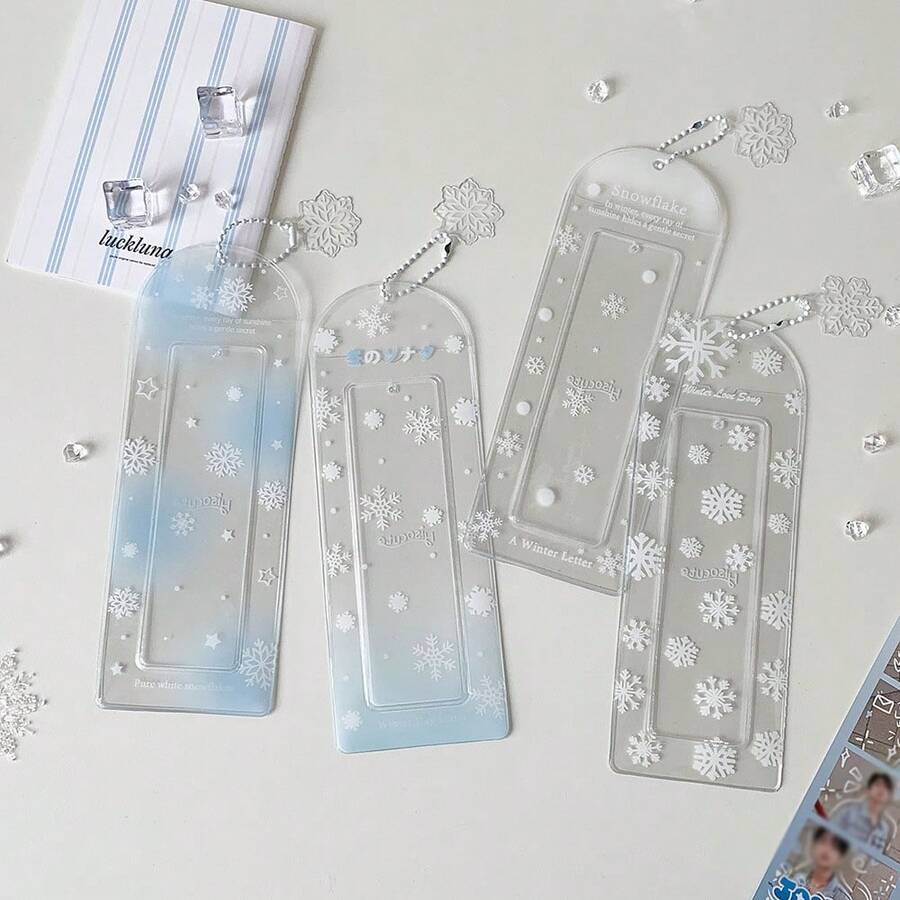 1个透明白色雪花形4槽卡套，长挂绳徽章卷轴，女粉丝卡包 - 雪花卡套 - 查看 1