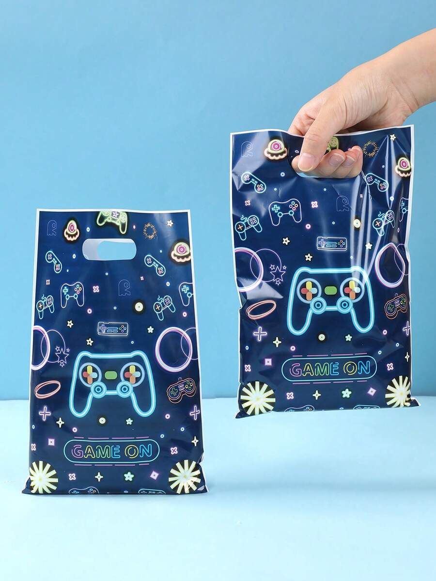 10/25/50pcs 16.5*25cm Blue Glow Gaming Controller Plastic Gift Bags With Handles, Waterproof Reusable Game Theme Gift Bags For Kids Birthday, Gaming Party, Gender Reveal, Daycare Party Supplies