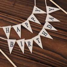 1 pièce Drapeau décoratif de gâteau non comestible, Bannière de décoration de gâteau d'anniversaire joyeux à double face colorée, Dessus de gâteau en toile de jute blanche - Style 2 - Voir 7