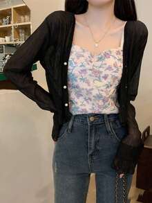 1pc Women's Long Sleeve Lightweight Cardigan, Air-Conditioned Room Shawl, Beach Cover-Up, Suitable To Pair With Spaghetti Strap Dress For Summer - Multicolor - View 12