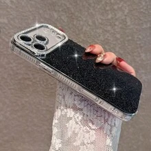 Rhinestone Encrusted Hard Shell Shiny Black Phone Case, Suitable For IPhone 17 Pro Max/17 Pro/17/16 Pro Max/16/16 Pro/15 Pro Max/15 Pro/15/13/14 Pro Max/13 Pro/13 Pro Max/14 Pro/14 Pro Max, Minimalist Thick Anti-Drop - Black - Upgraded Hard Case - View 5