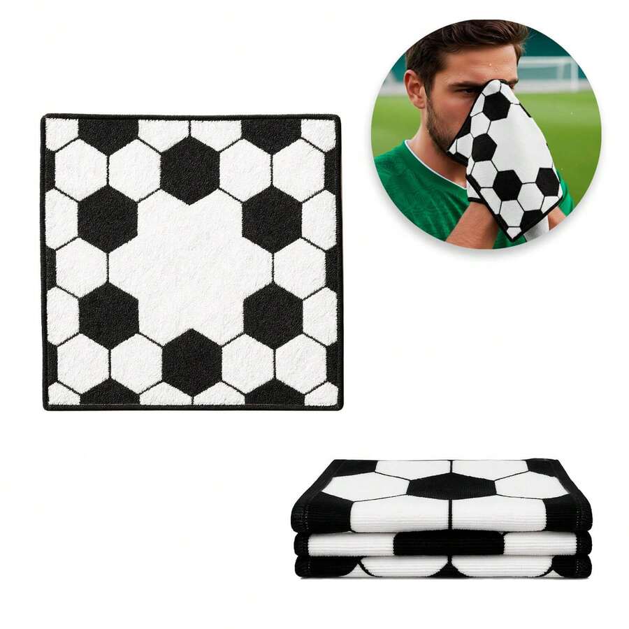 Set con 30 Toallas Deportivas Microfibra Fútbol - Edición Mundial, Secado Rápido, Estampado de Balón para Gym y Entrenamiento (29.5x29.5cm) - Blanco y Negro - Ver 1